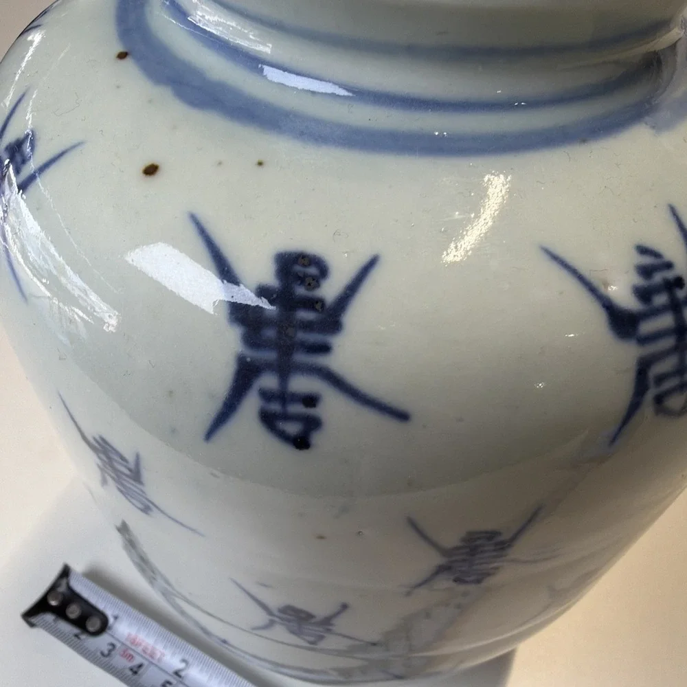 Vintage Blue and White Longevity Asian Porcelain Vase 8